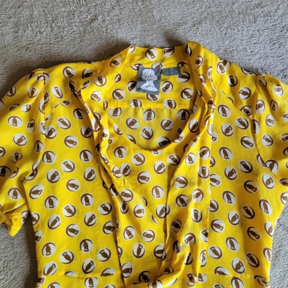Anthro Girls From Savoy Lemon Liftoff owl print blouse size 8 - Picture 8 of 15